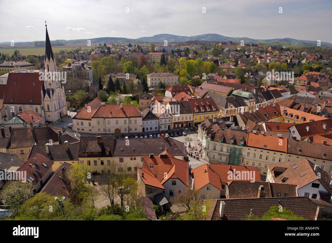 View of Melk from the Stift Melk, Monastery, Melk, Austria, Europe. UNESCO World Heritage Site. Stock Photo