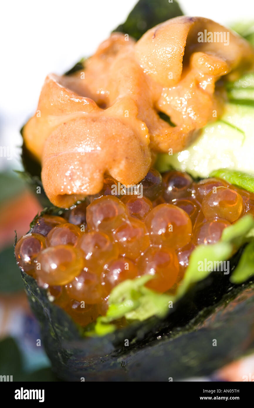 Sea urchin roll and Salmon roe roll Stock Photo Alamy
