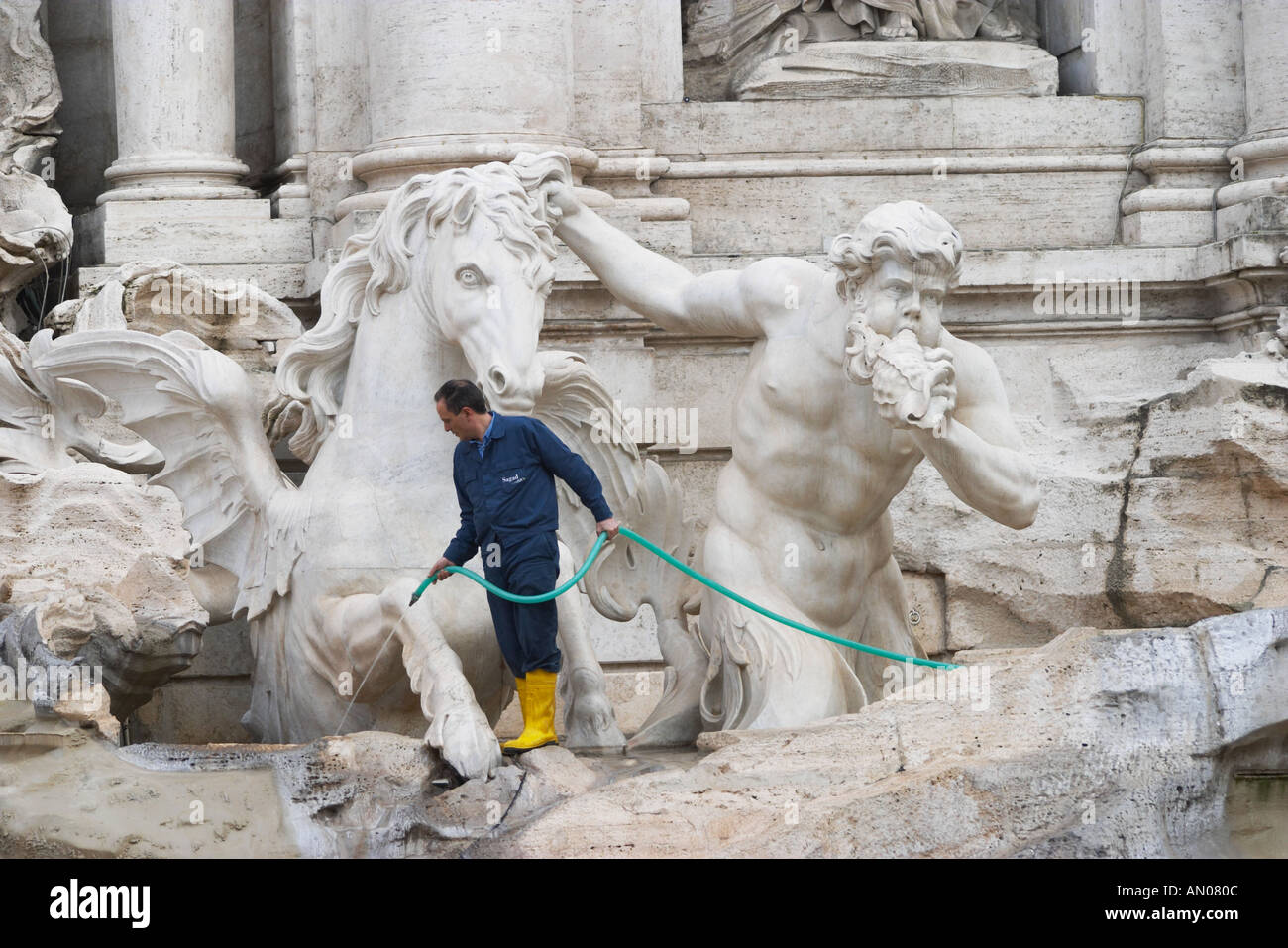 Cleaning of Trevi Fountain. Fontana di Trevi, Rome, Lazio, Italy Stock