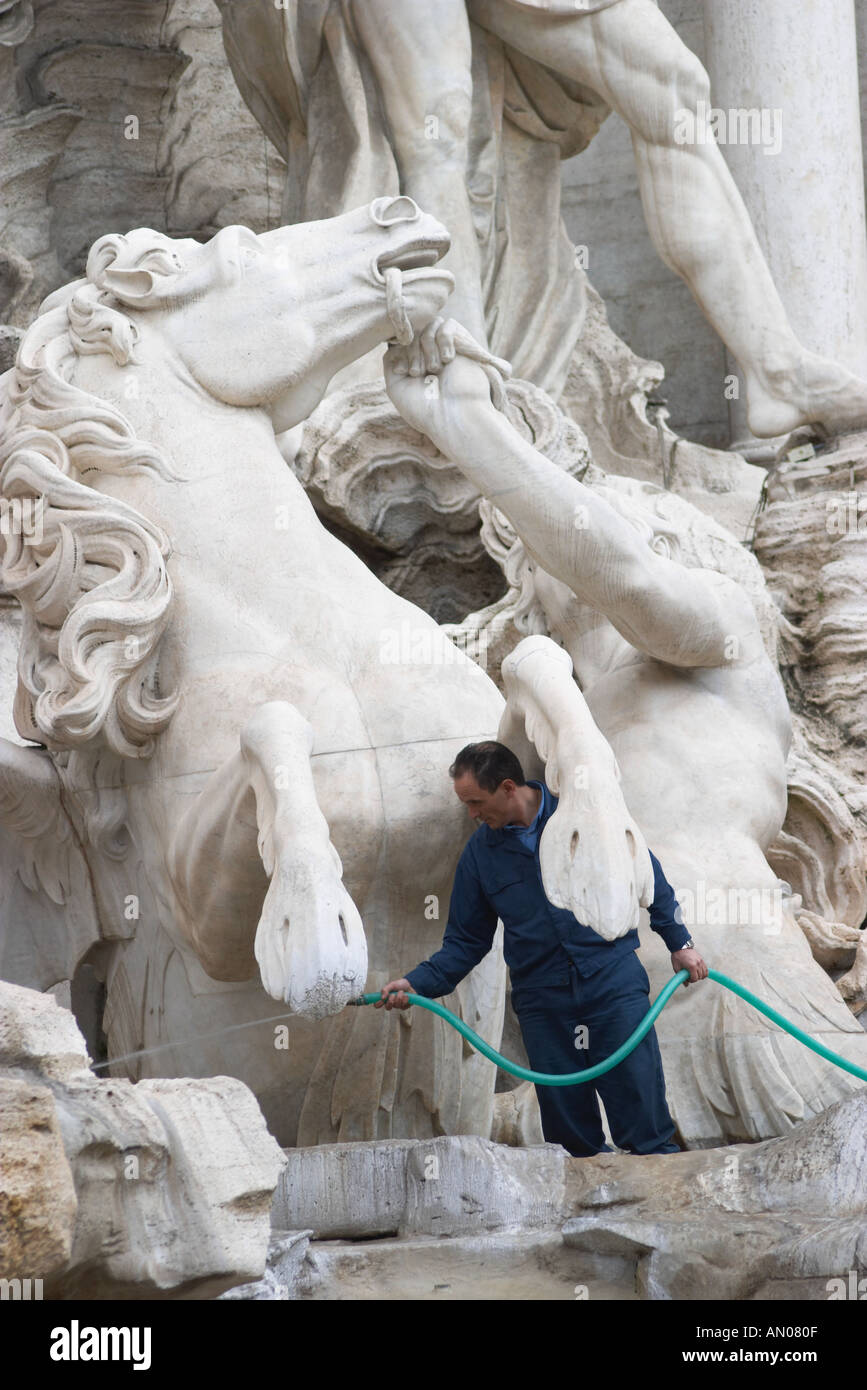 Cleaning of Trevi Fountain. Fontana di Trevi, Rome, Lazio, Italy Stock