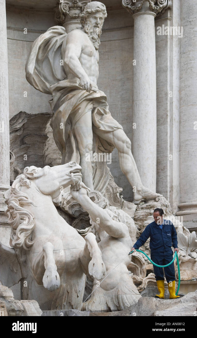 Cleaning of Trevi Fountain. Fontana di Trevi, Rome, Lazio, Italy Stock