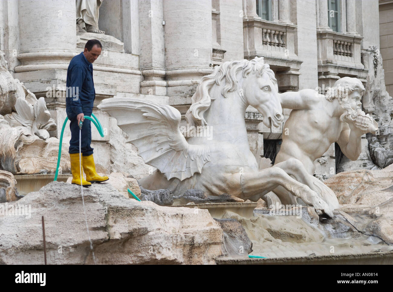 Cleaning of Trevi Fountain. Fontana di Trevi, Rome, Lazio, Italy Stock
