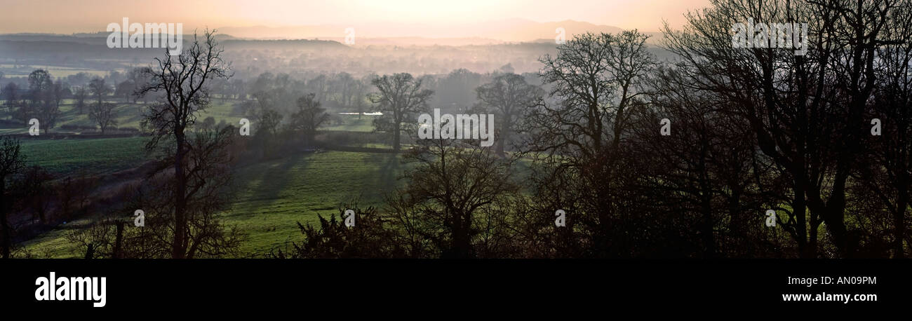 the setting for the fictional village of ambridge in the radio serial the archers looking towards the malvern hills at sunset Stock Photo
