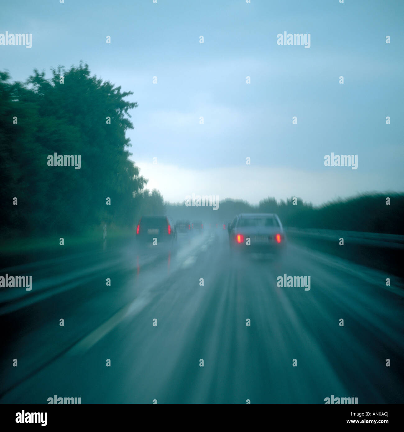Motorway, bad weather Stock Photo