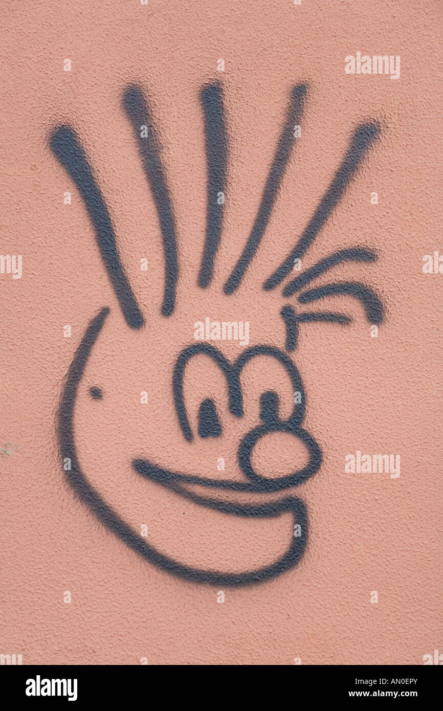 Graffiti face on a wall in Las Palmas, Las Palmas. Stock Photo