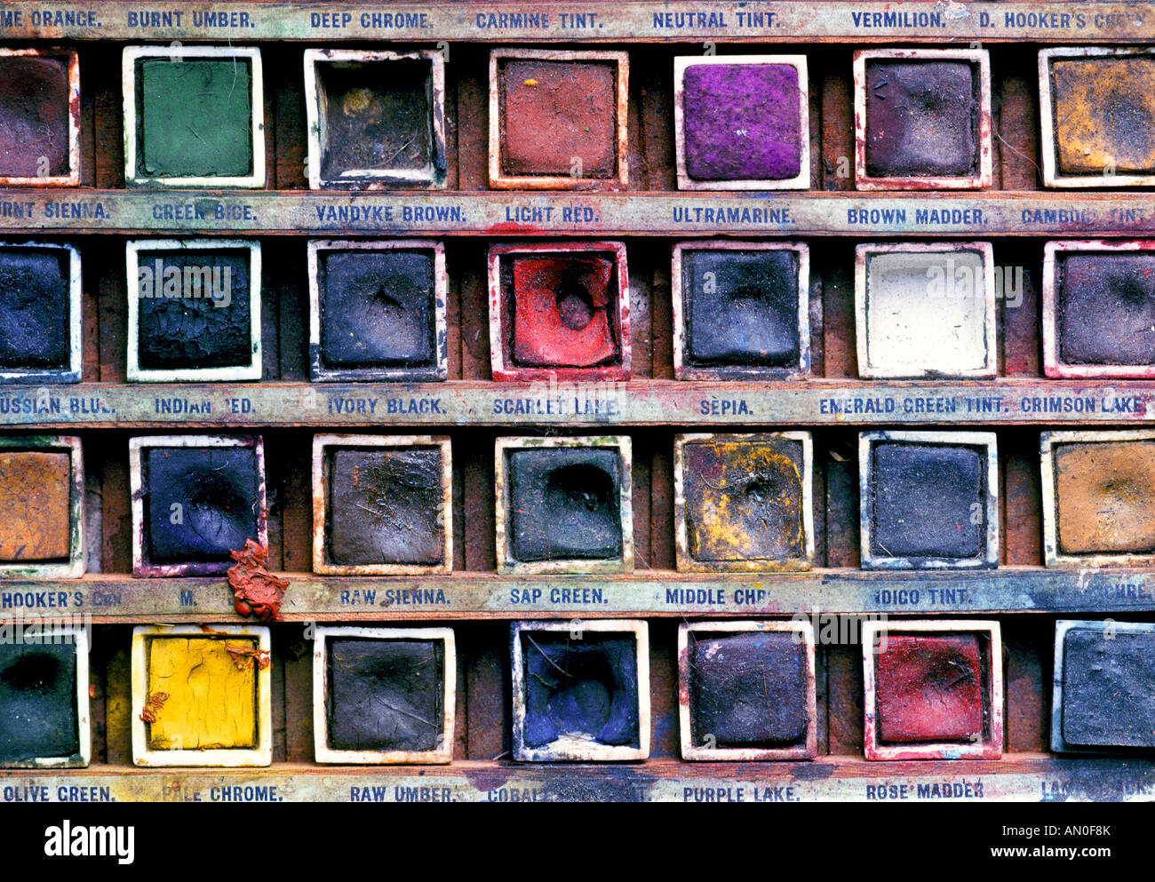 Close-up of an artists Water Colour paintbox Stock Photo