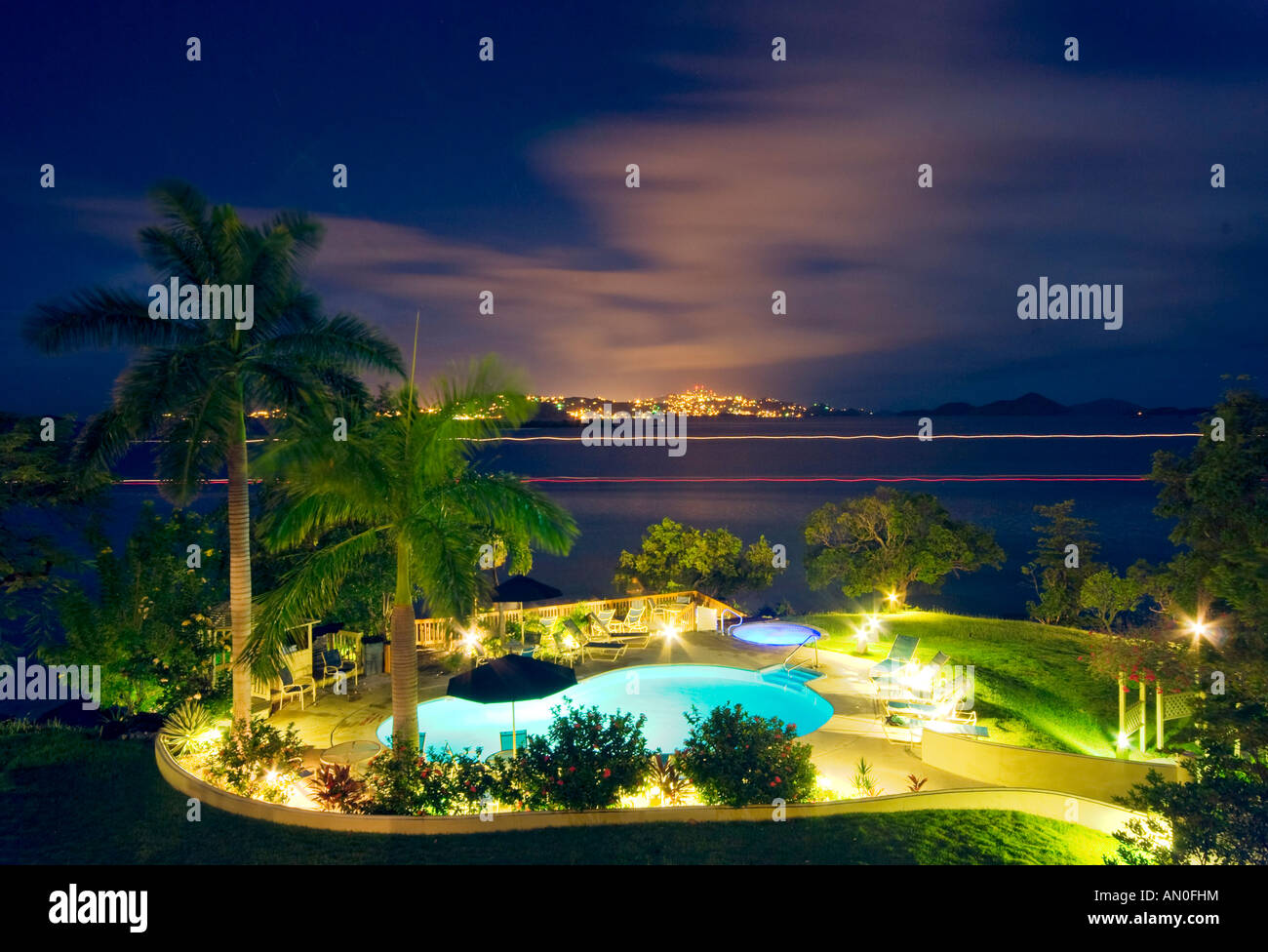 View Of A Swimming Pool And Hot Tub At Night With Caribbean