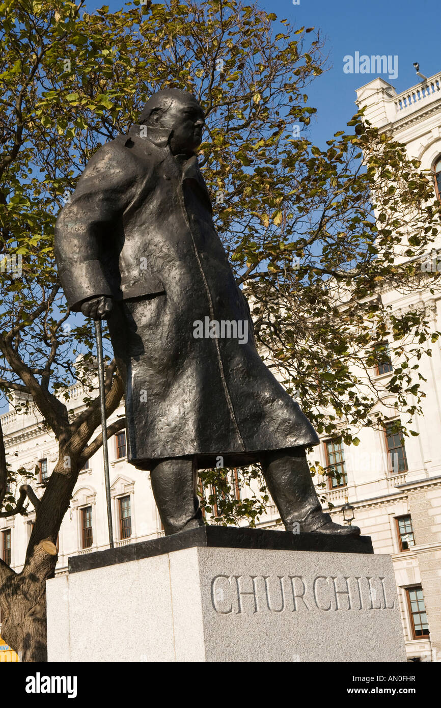 UK London Whitehall Parliament Square Churchill Statue Stock Photo