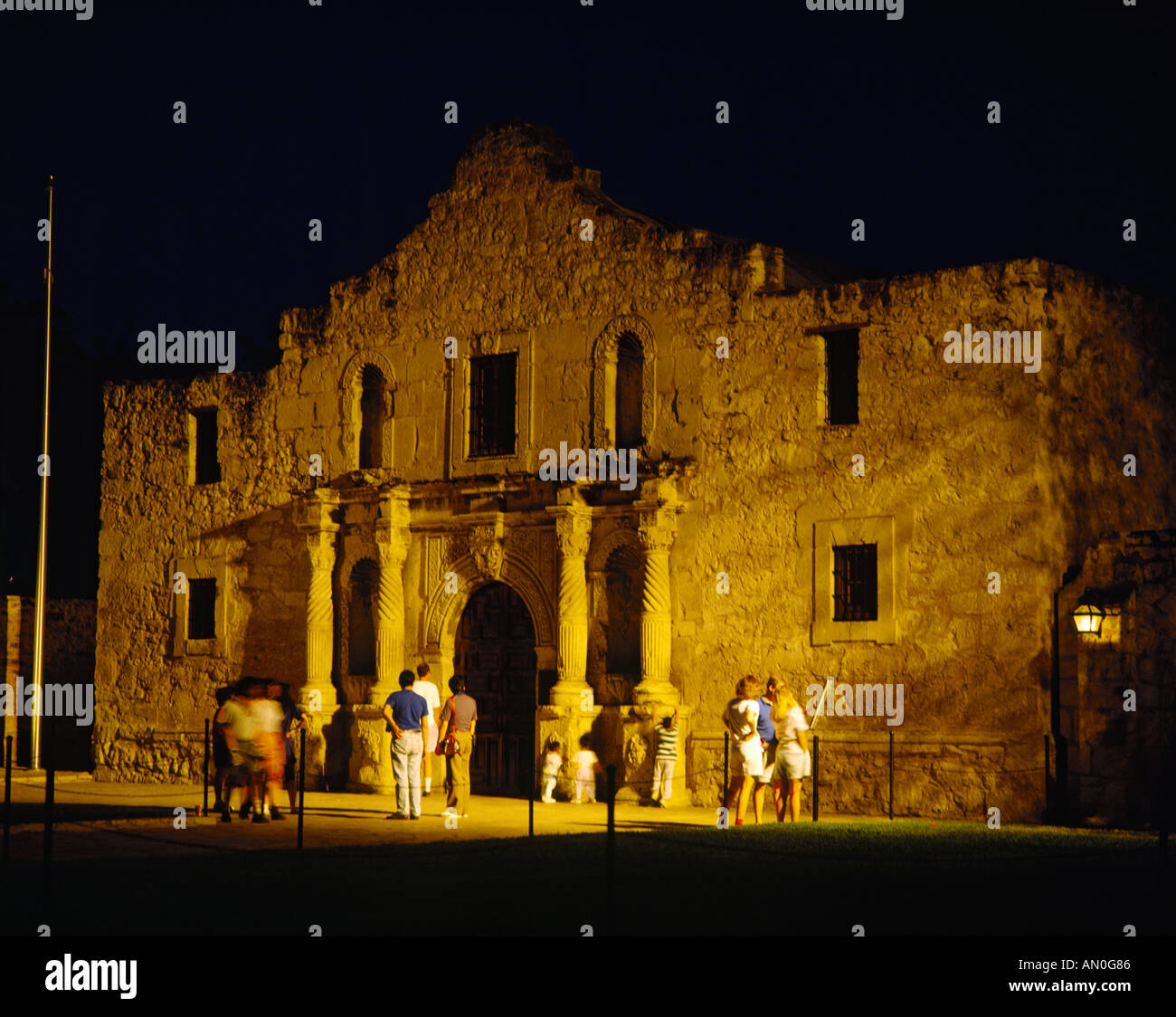 Group of people outside The Alamo at night Texas s most famous shrine and Historic Site Texas U S A Stock Photo