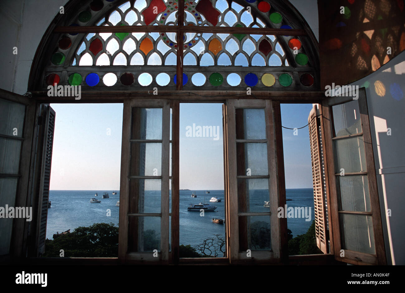 View across harbour from the House of Wonder Stained glass windows Beit