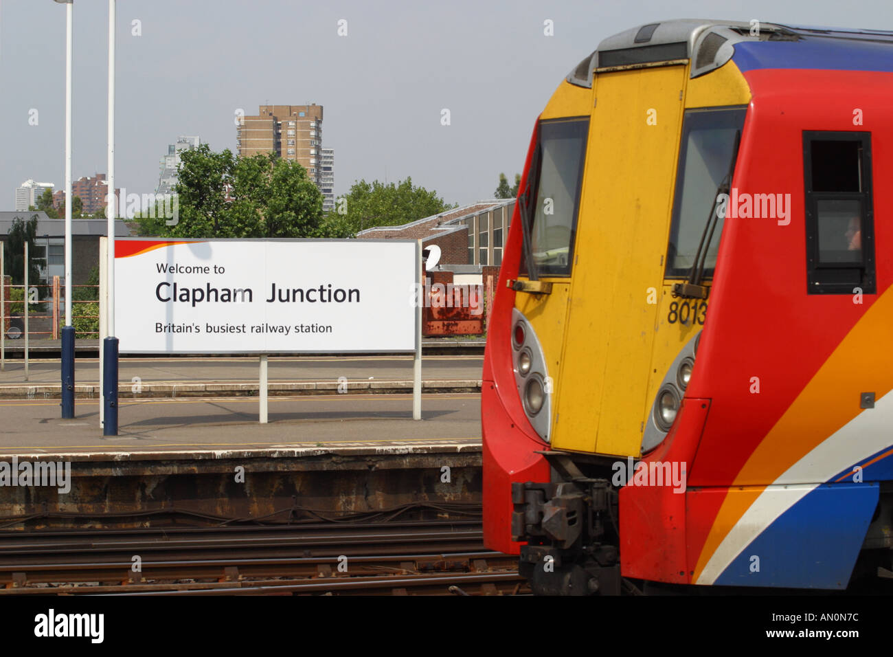 Clapham Junction railway station with South West Trains train Stock Photo