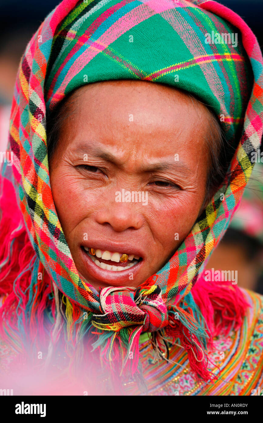 Flower Hmong at the Bac Ha market in Northern Vietnam Stock Photo