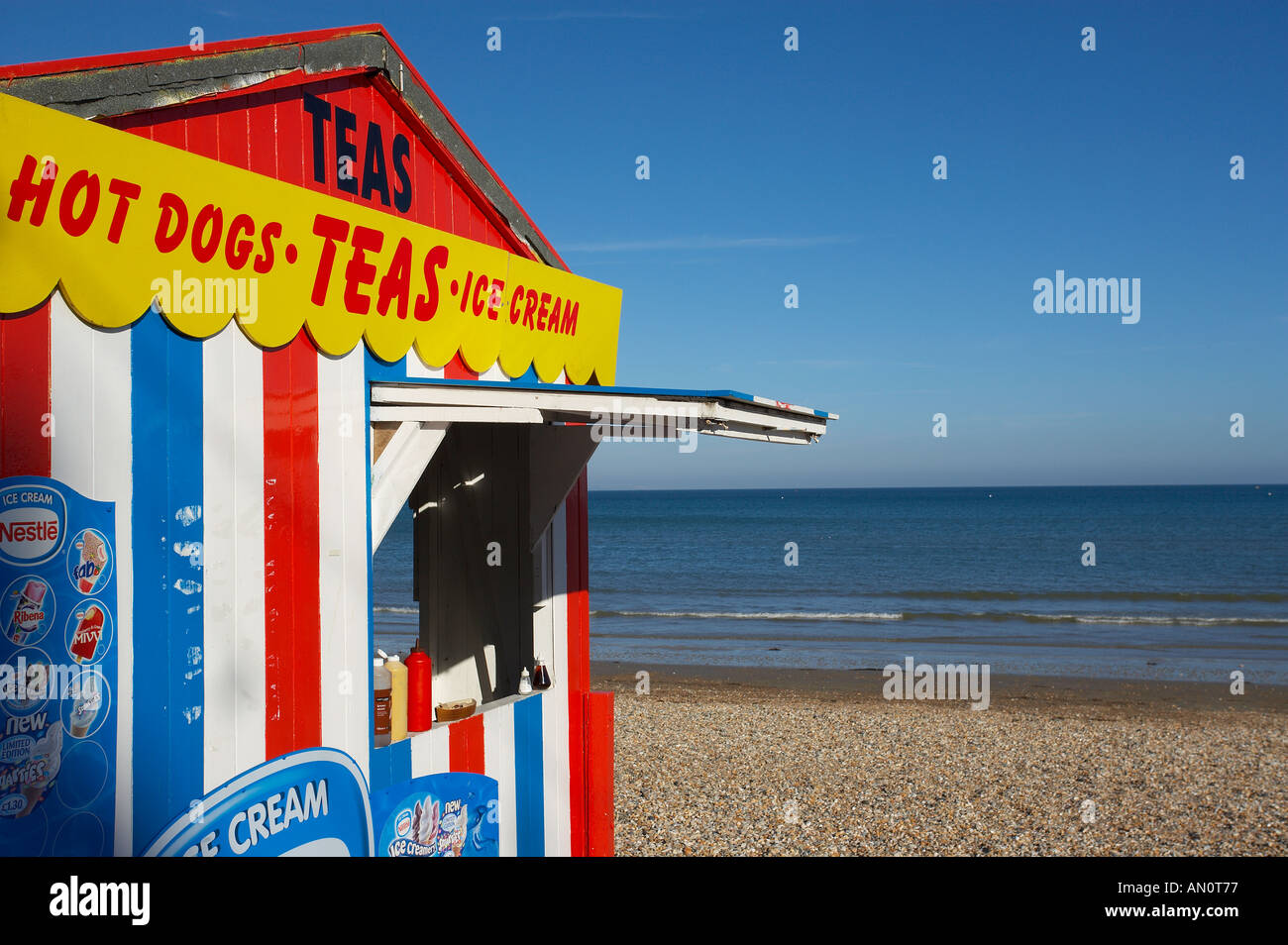 detail of beach hut selling ice cream etc Weymouth Dorset England UK Stock Photo