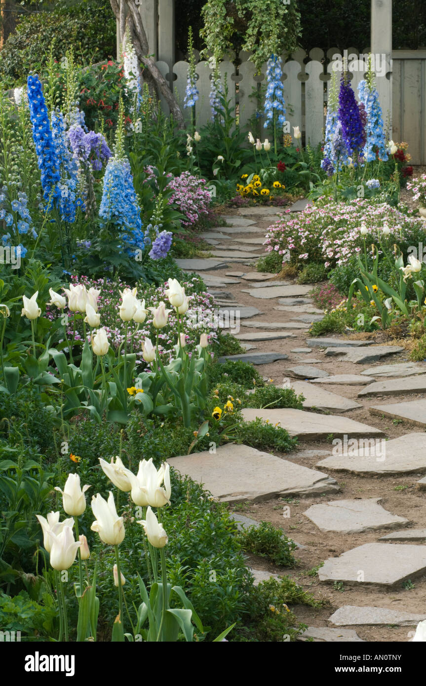 Spring Flowers Along A Garden Path Georgia Stock Photo Alamy