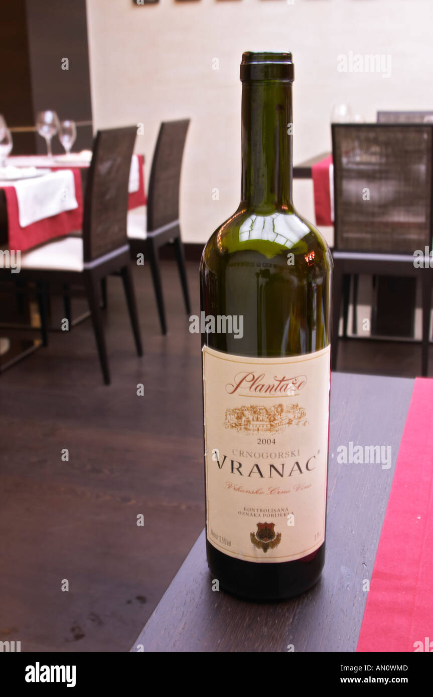 Bottle of Plantaze Cnogorski Vranac Vrhunsko Crno Vino red wine in the  restaurant Stara Kuca Podgorica capital. Montenegro, Balkan, Europe Stock  Photo - Alamy