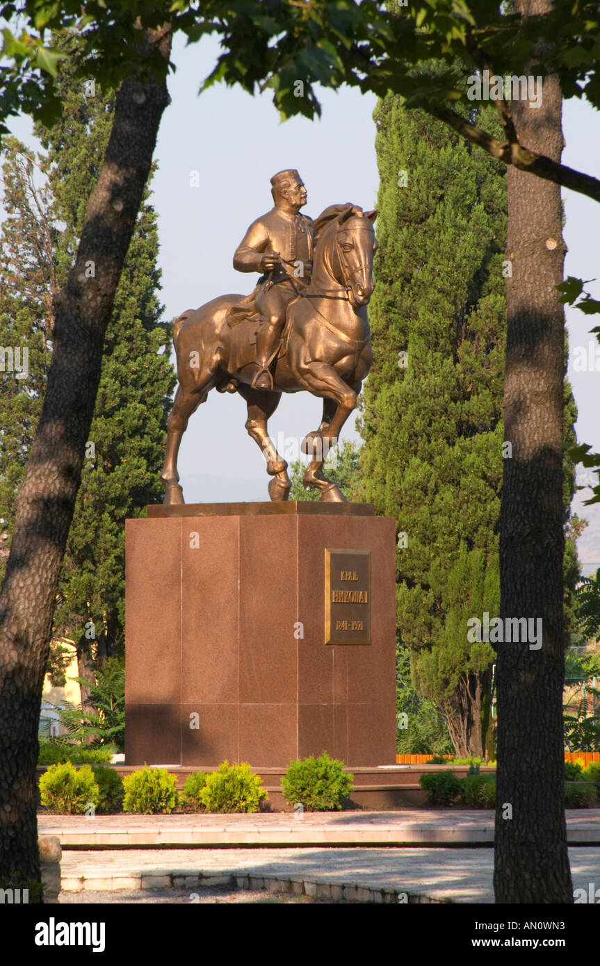 King Nikola, 1841-1921 equestrian statue, ruler of Montenegro. on the Sveti Petra Saint Peter boulevard Podgorica capital. Montenegro, Balkan, Europe. Stock Photo