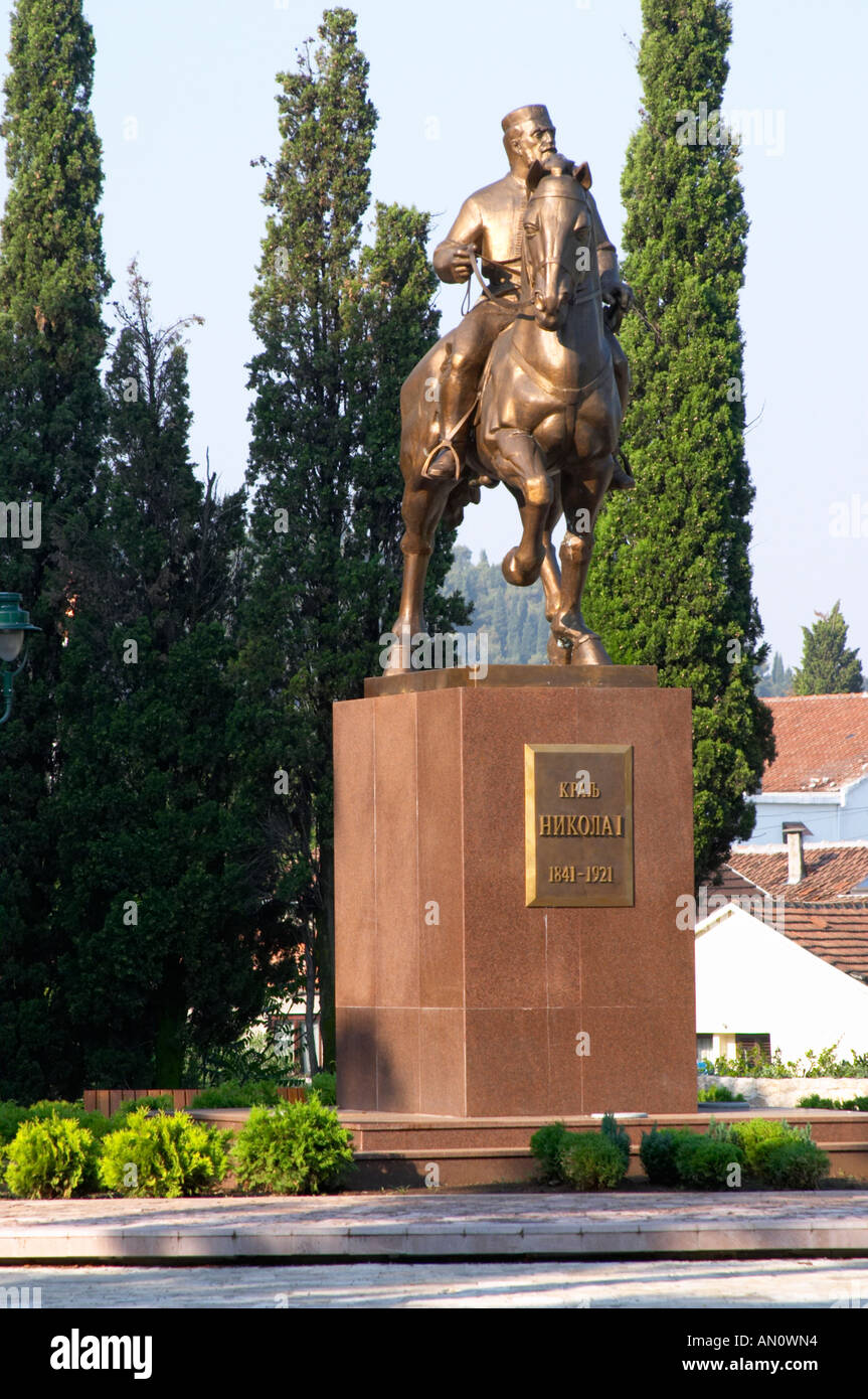 King Nikola, 1841-1921 equestrian statue, ruler of Montenegro. on the Sveti Petra Saint Peter boulevard Podgorica capital. Montenegro, Balkan, Europe. Stock Photo