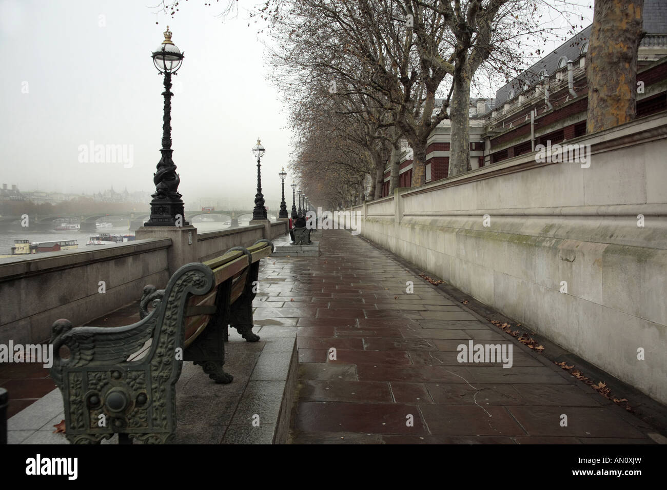 The Thames Embankment on a wet day, Stock Photo