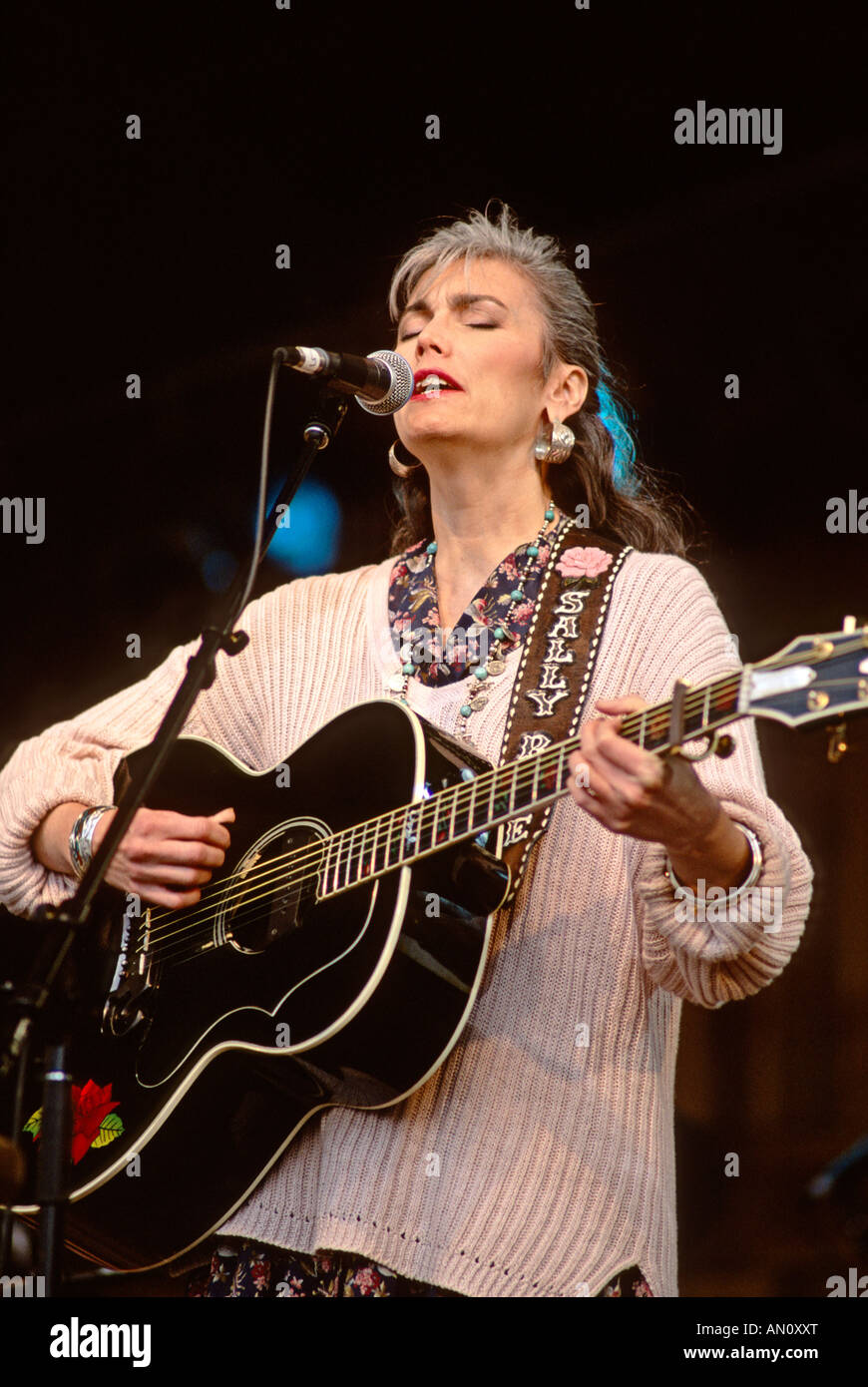 Country singer Emmylou Harris performing at the Merle Watson Memorial festival in Wilkesboro North Carolina USA Stock Photo
