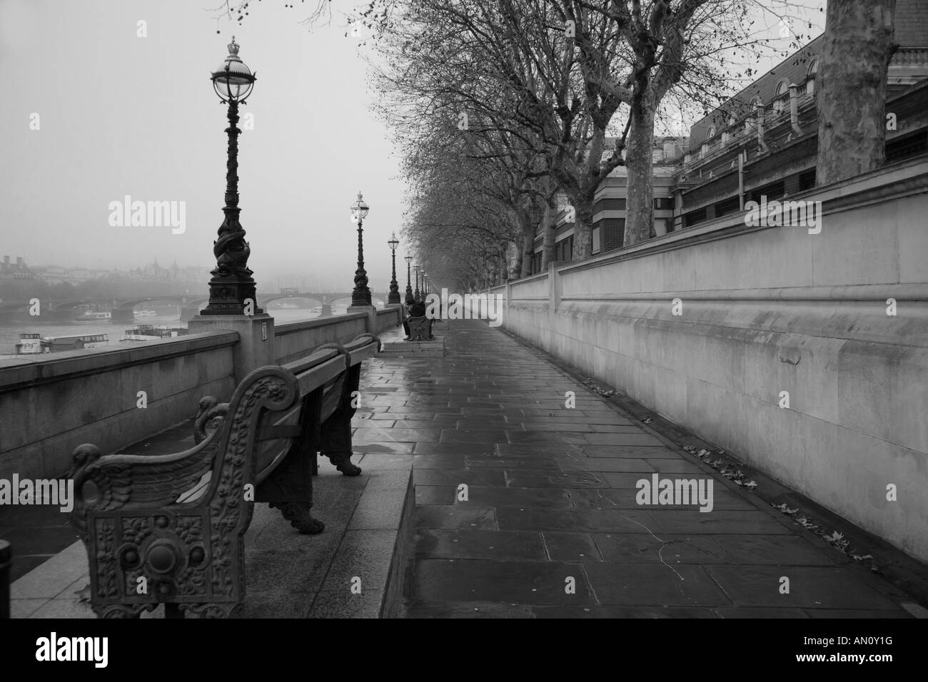 The Thames Embankment on a wet day. Stock Photo