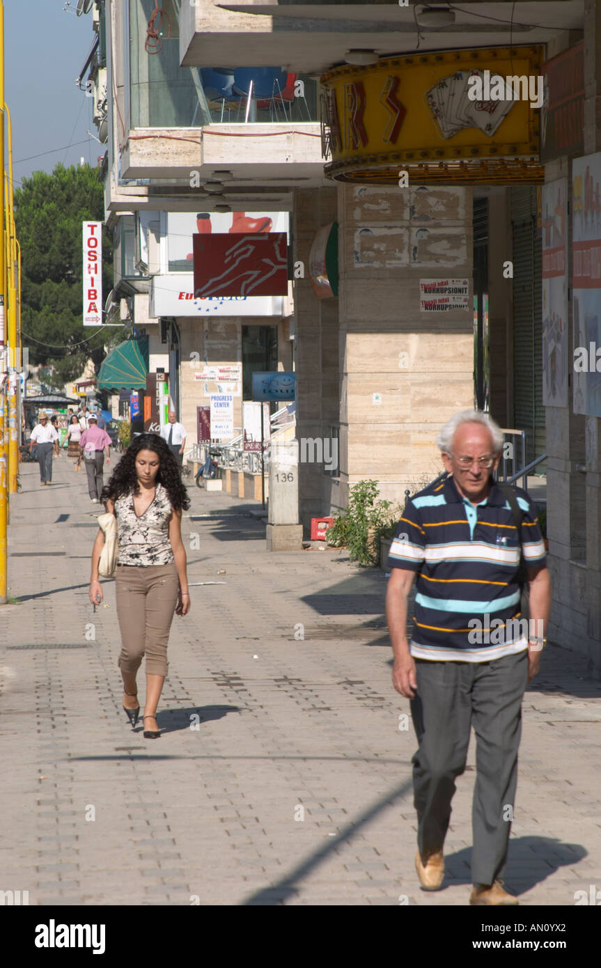 Street scene with people walking on the street. Tirana capital. Albania