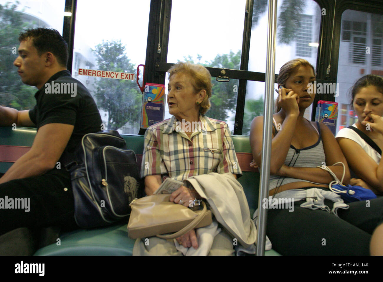 Miami Beach Florida,Electrowave,electric,public bus service,riders,passenger passengers rider riders,transportation,commuters,seats,visitors travel tr Stock Photo