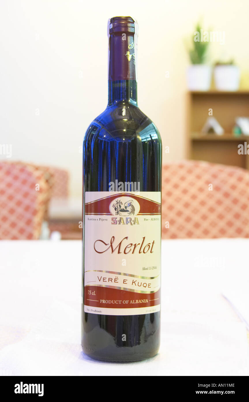 Bottle of Pijeve Sara Fier Merlot Tirana capital. Albania, Balkan, Europe  Stock Photo - Alamy
