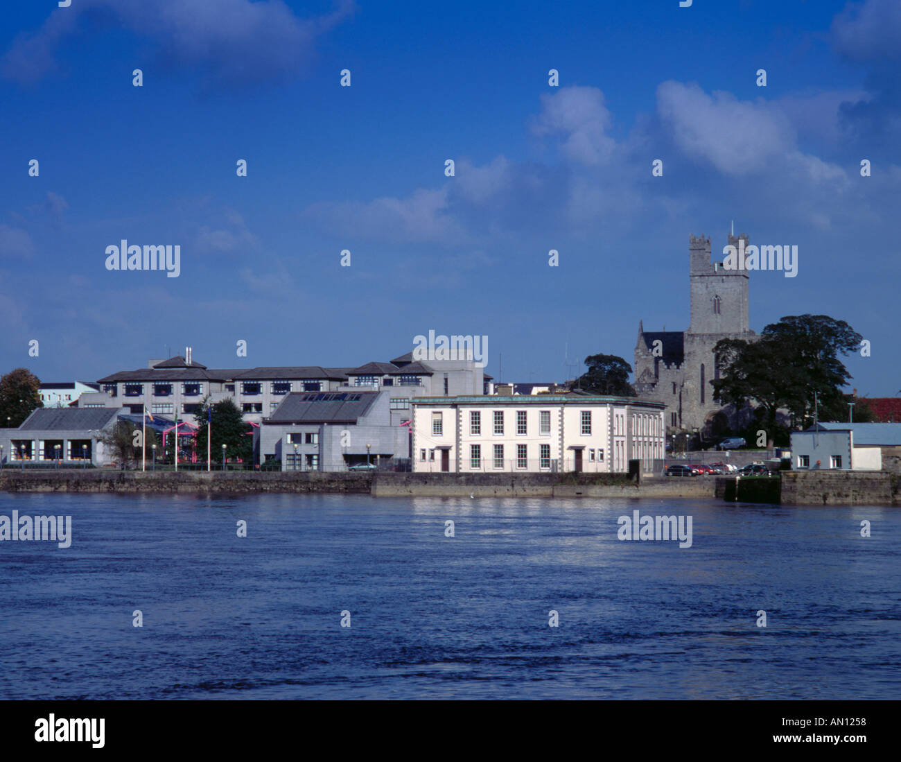 Part of the 'English Town' seen over the River Shannon, Limerick, County Limerick, Eire (Ireland). Stock Photo
