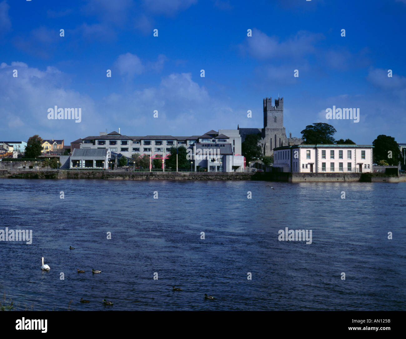 Part of the 'English Town' seen over the River Shannon, Limerick, County Limerick, Eire (Ireland). Stock Photo