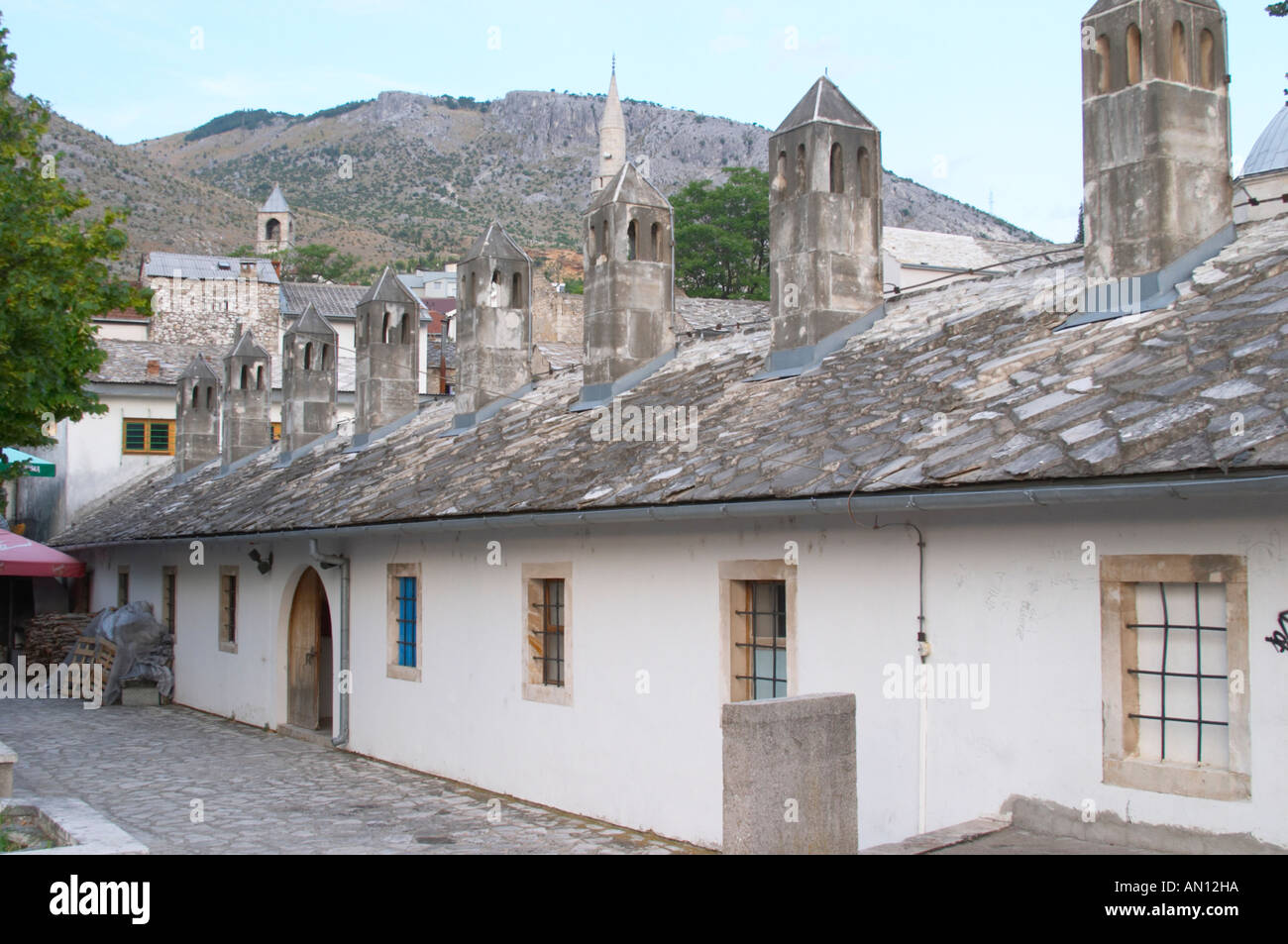 An old ottoman house with typical roof stone slate tiles and stone ...