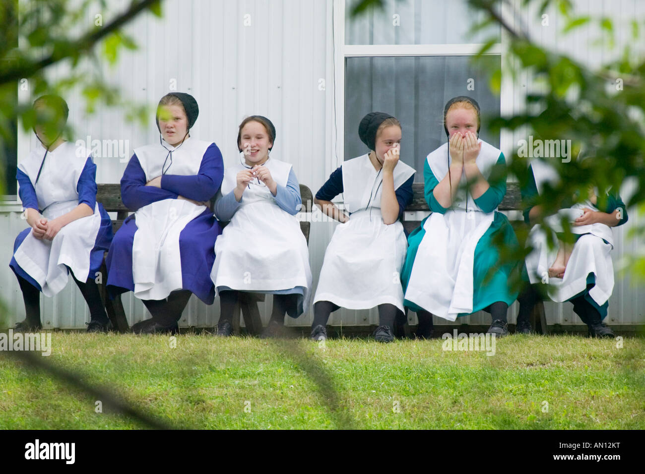 Amish adolescent girls at Sunday gathering Richfield Springs New York Great Western Turnpike Route 20 Stock Photo