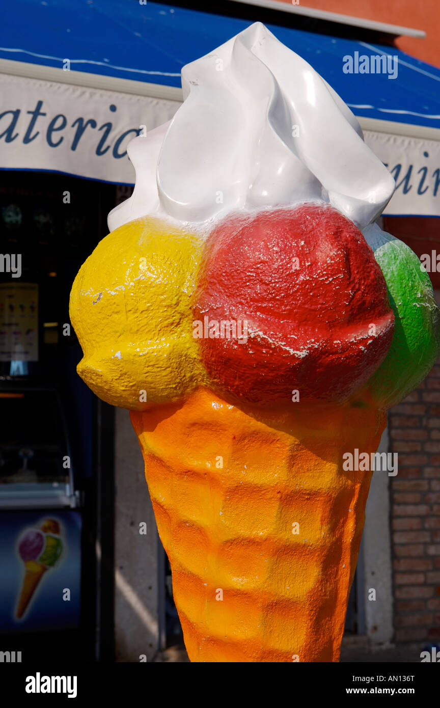 Gelato cafe along Riva degli Schiavoni in Venice, Veneto, Italy, Europe. Stock Photo