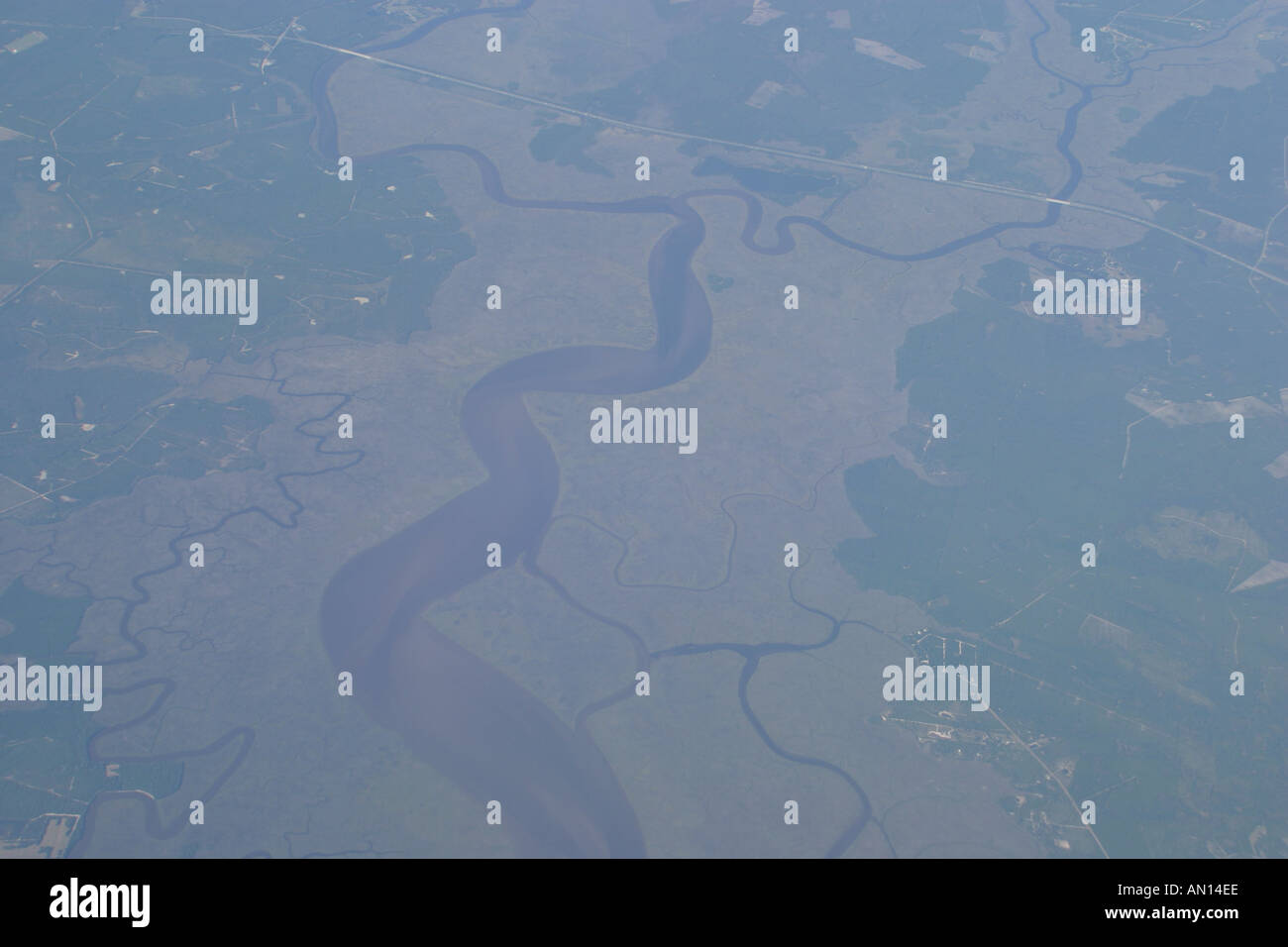 Florida St. Mary's River water,seen through window of American Airlines at 37,000 ft,visitors