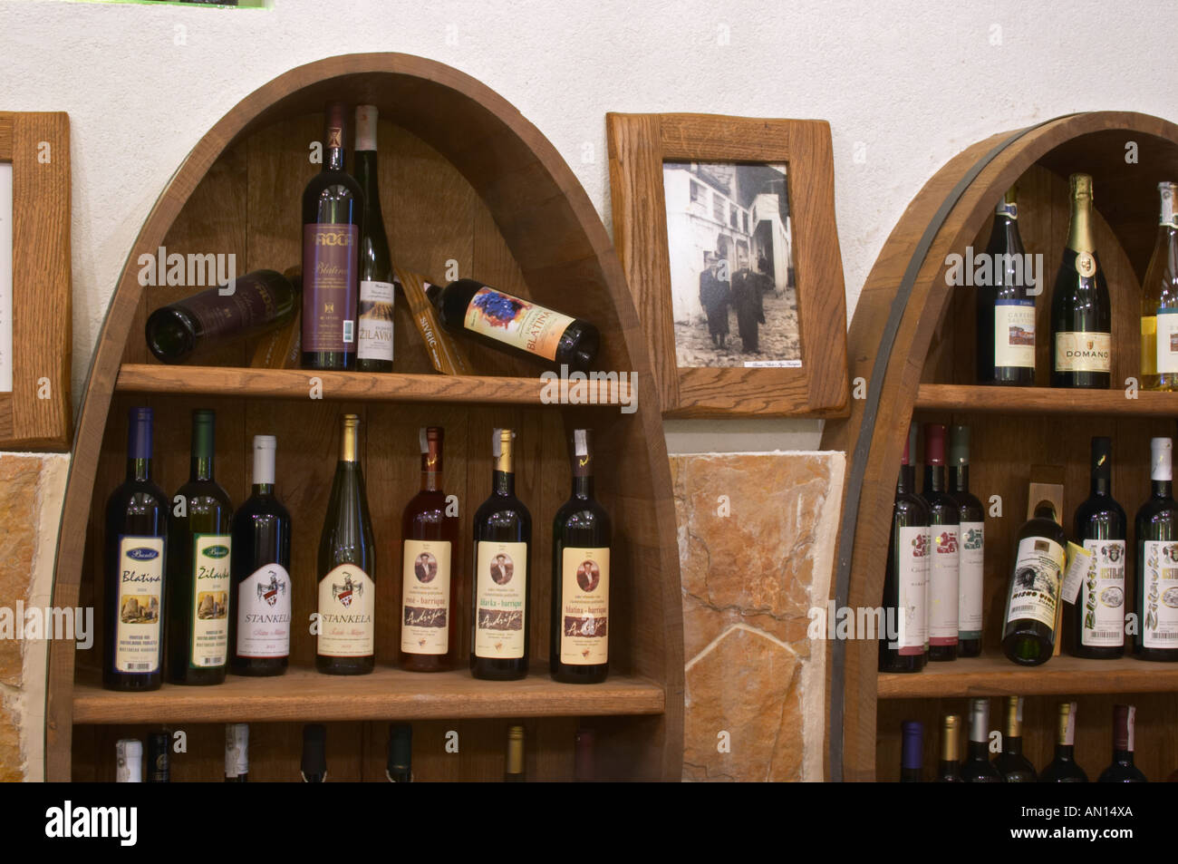 In the winery wine shop, display of various wines from the Medugorje region Dujmovic, Buntit