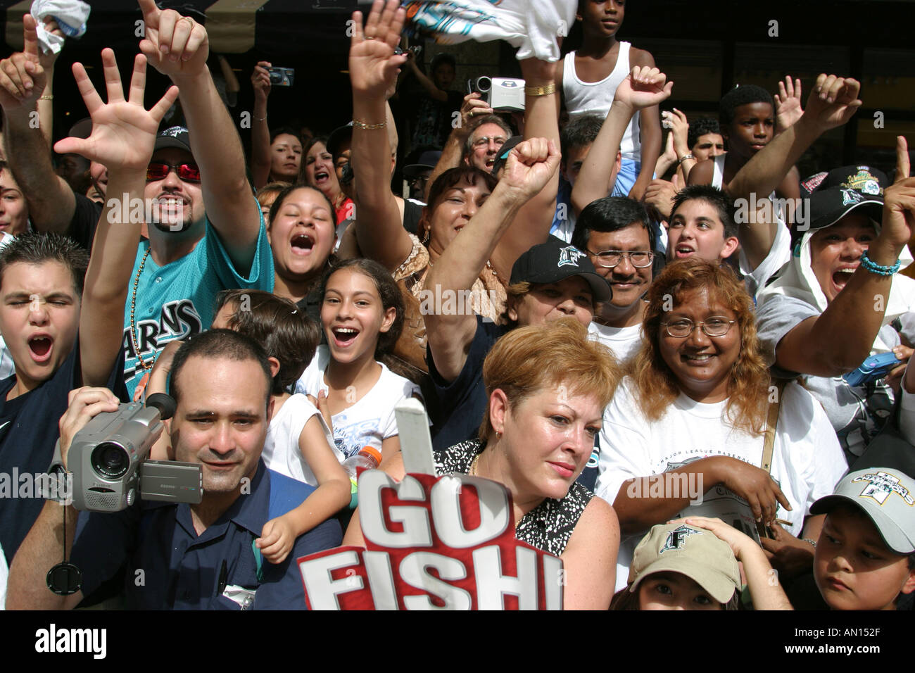 Miami Florida,Flagler Street,Florida Marlins Major League Baseball World  Series winner,fans celebrate,banners,parade,cultural  event,tradition,activity Stock Photo - Alamy