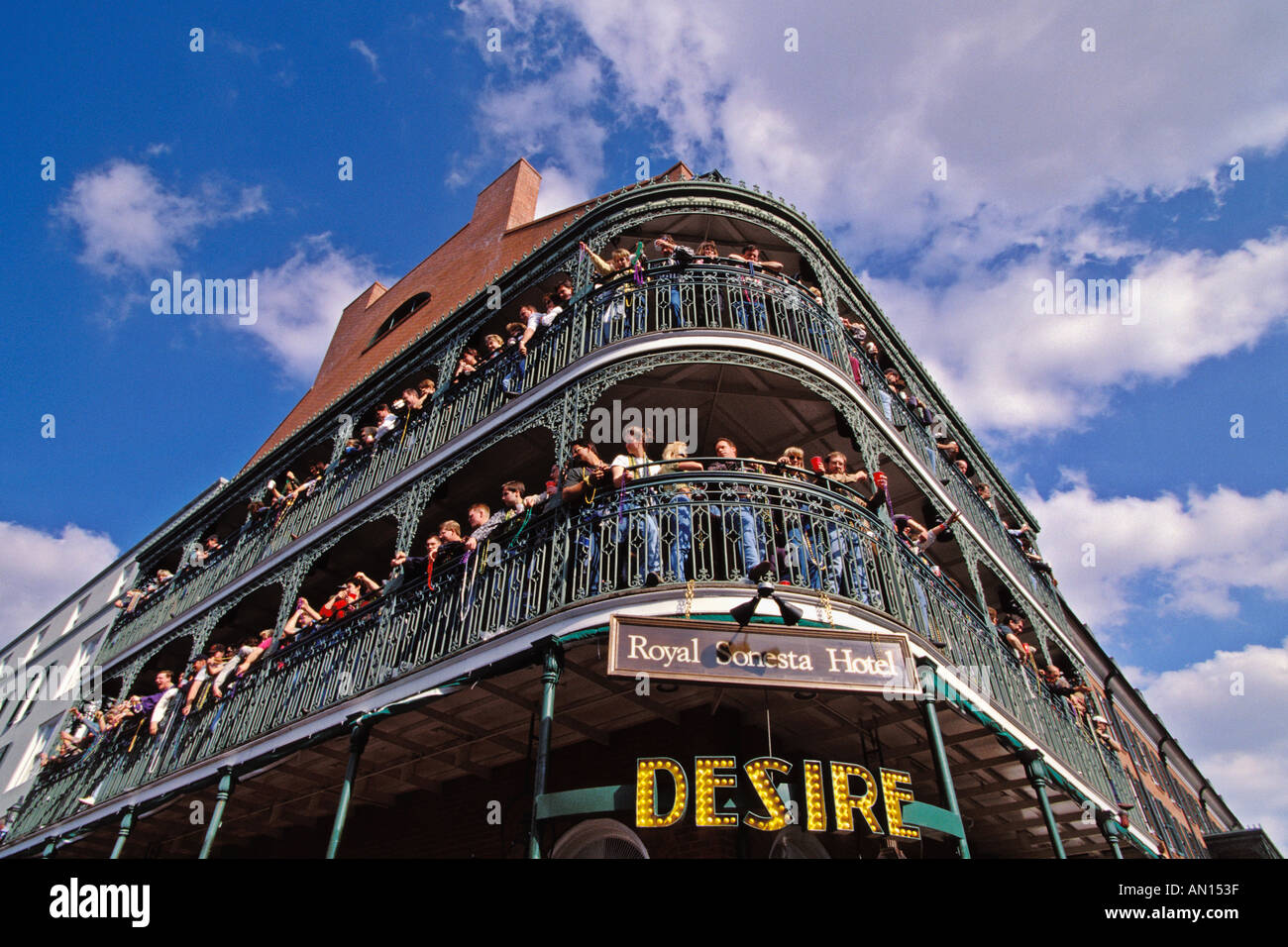 New Orleans Louisiana Mardi Gras Crowds Line Balconies Of Royal Sonesta