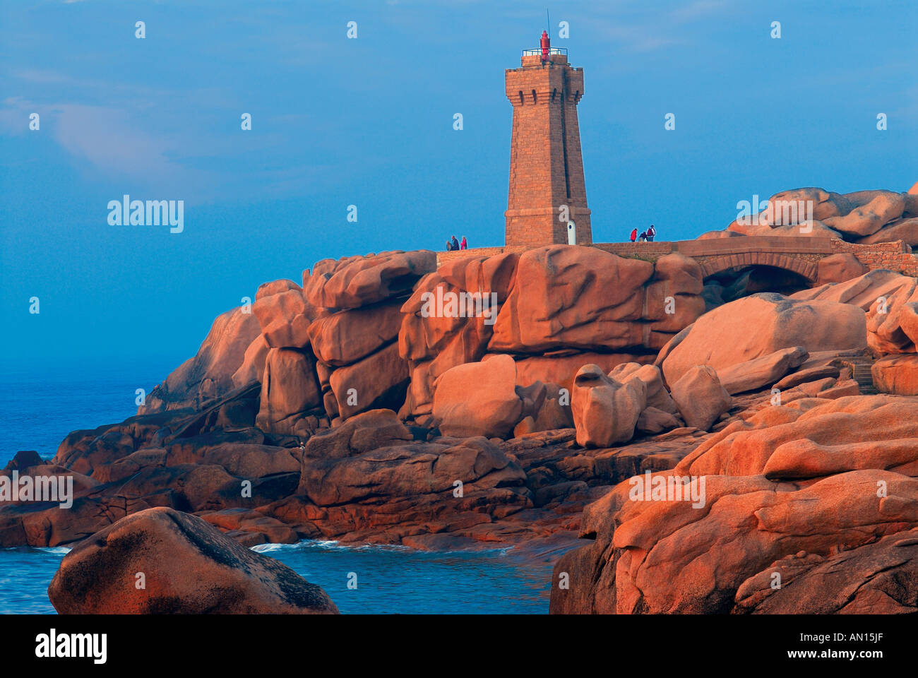 Lighthouse of Ploumanac´h, Coast of “Granit rose”, Brittany, France Stock Photo