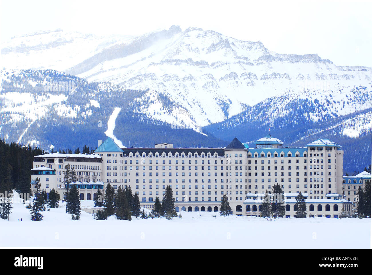Chateau Lake Louise in Canadian Rocky mountains in winter Stock Photo ...