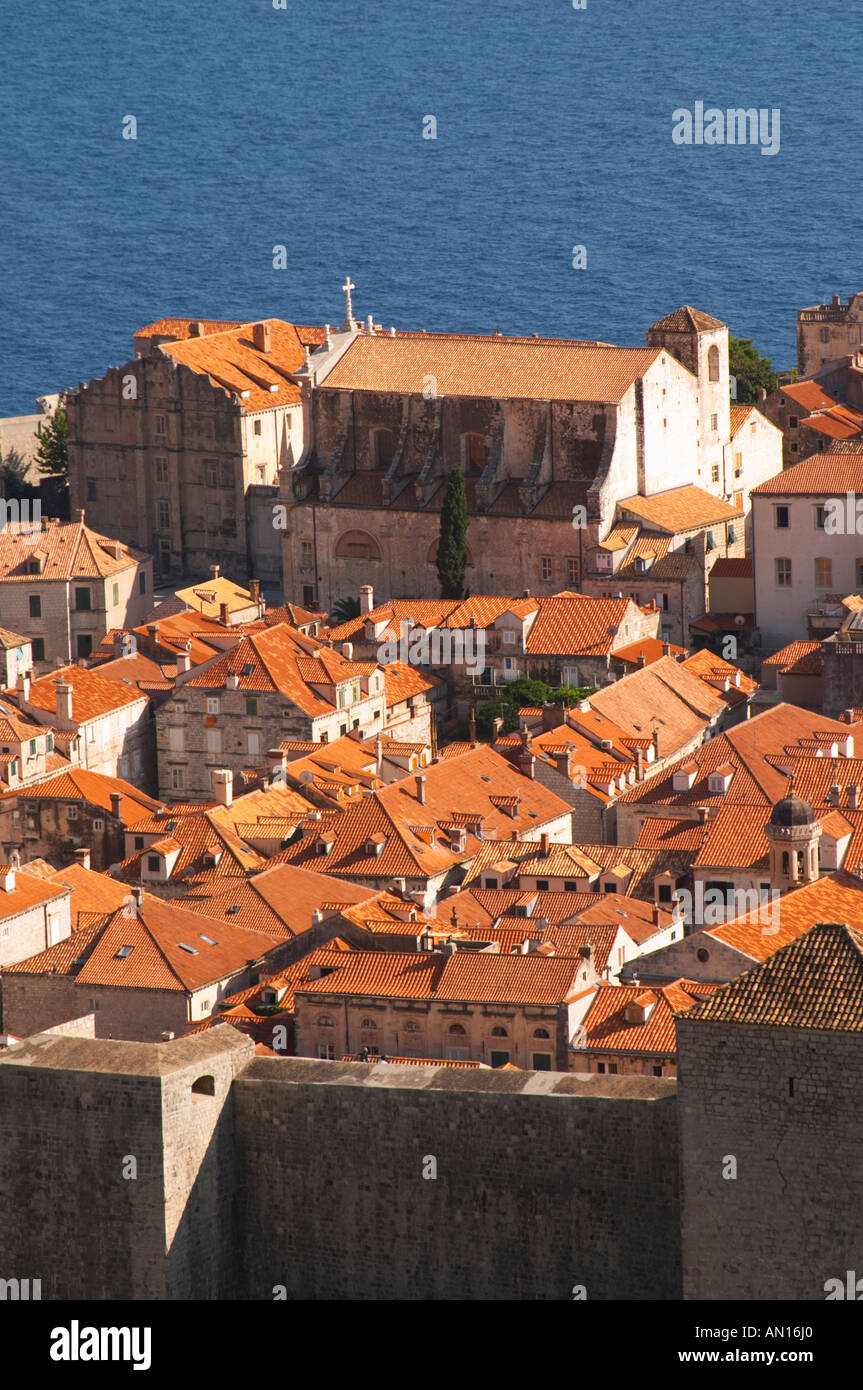 View from above of the old town with city walls and fort brick coloured ...
