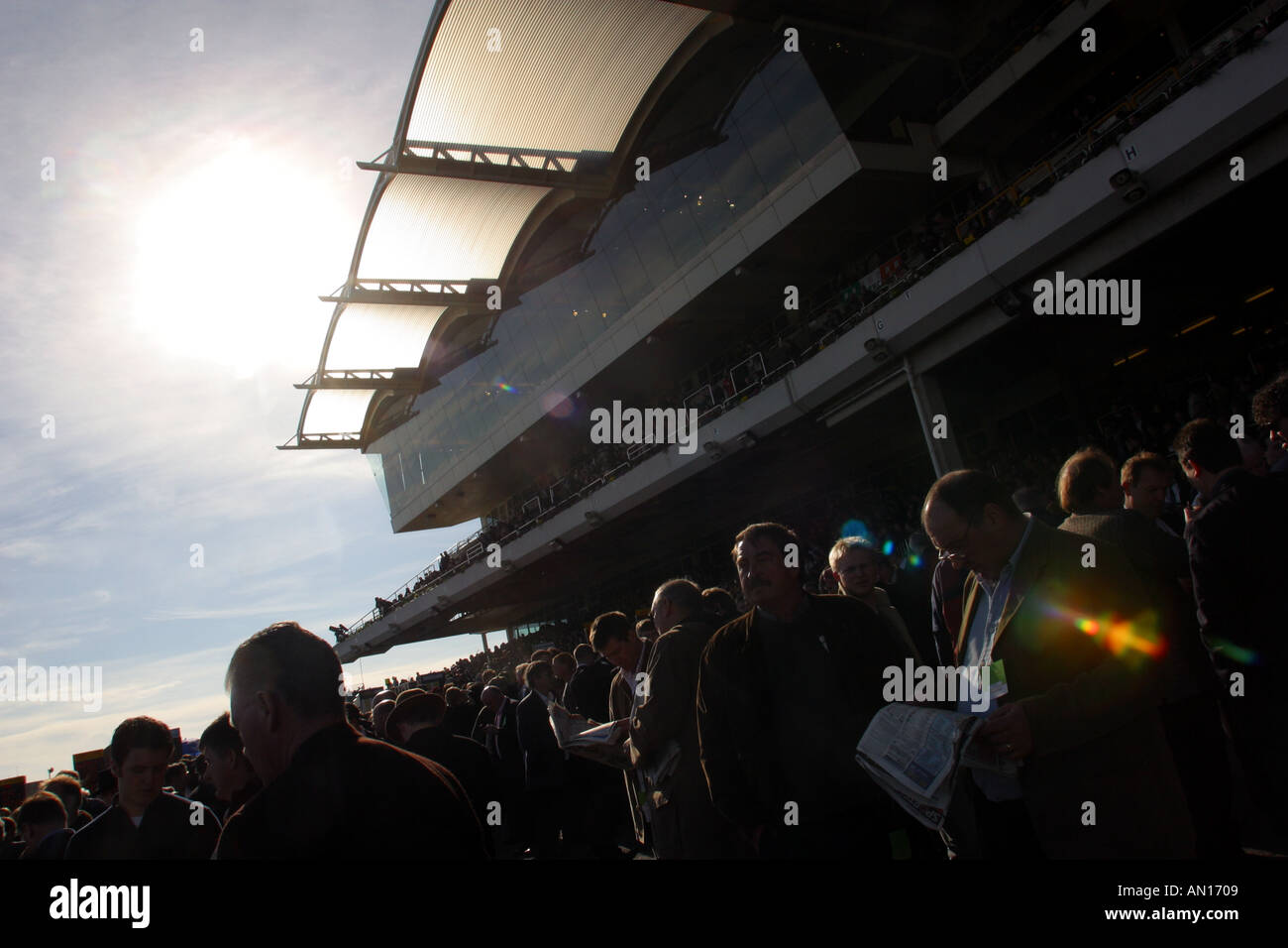 Cheltenham racecourse main grandstand during Festival week Stock Photo
