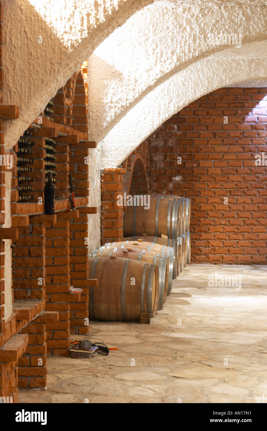 Wine Cellar With Bottle Bins And Oak Barrels Arched Vaulted