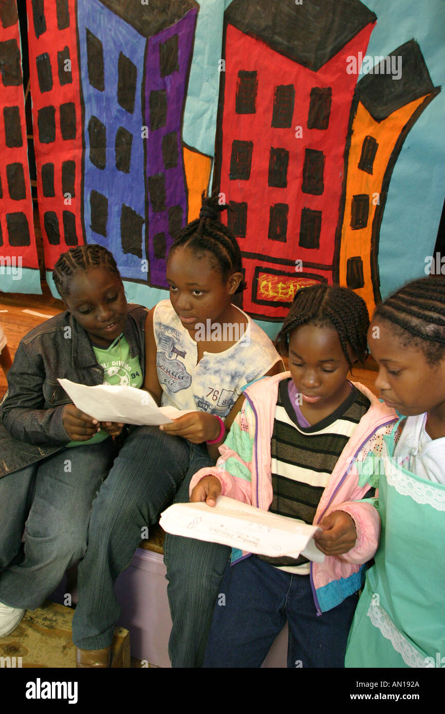 Miami Florida,Little Haiti,Edison Park Elementary School,campus,primary,education,campus,school play with anti drug message,student students education Stock Photo