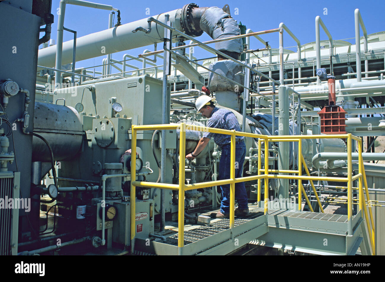 Technician operating equipment at Steamboat Geothermal Power Plant Reno