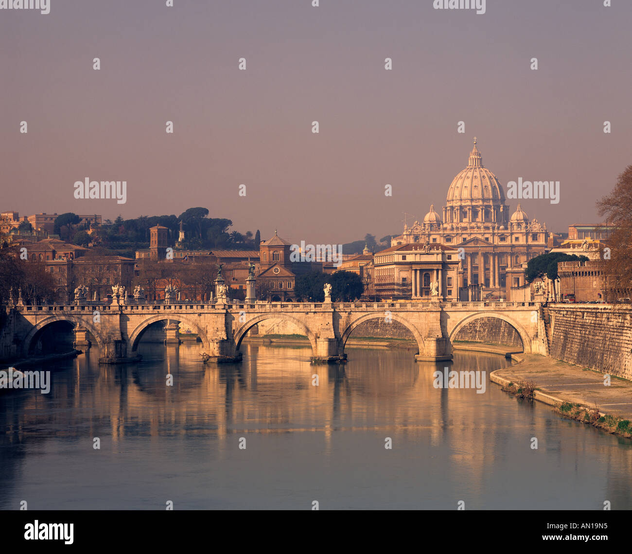 St Peter's Basilica over River Tiber Rome Italy Stock Photo
