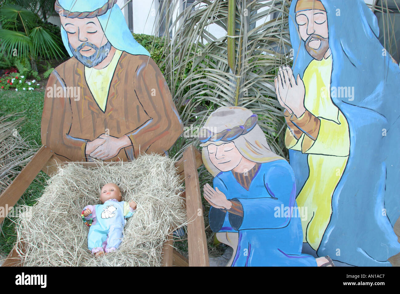 Miami Florida,Coral Gables,Christmas products,display in front of Coral Gables Congregational Church,religion,belief,faith,worship,House of God,Christ Stock Photo