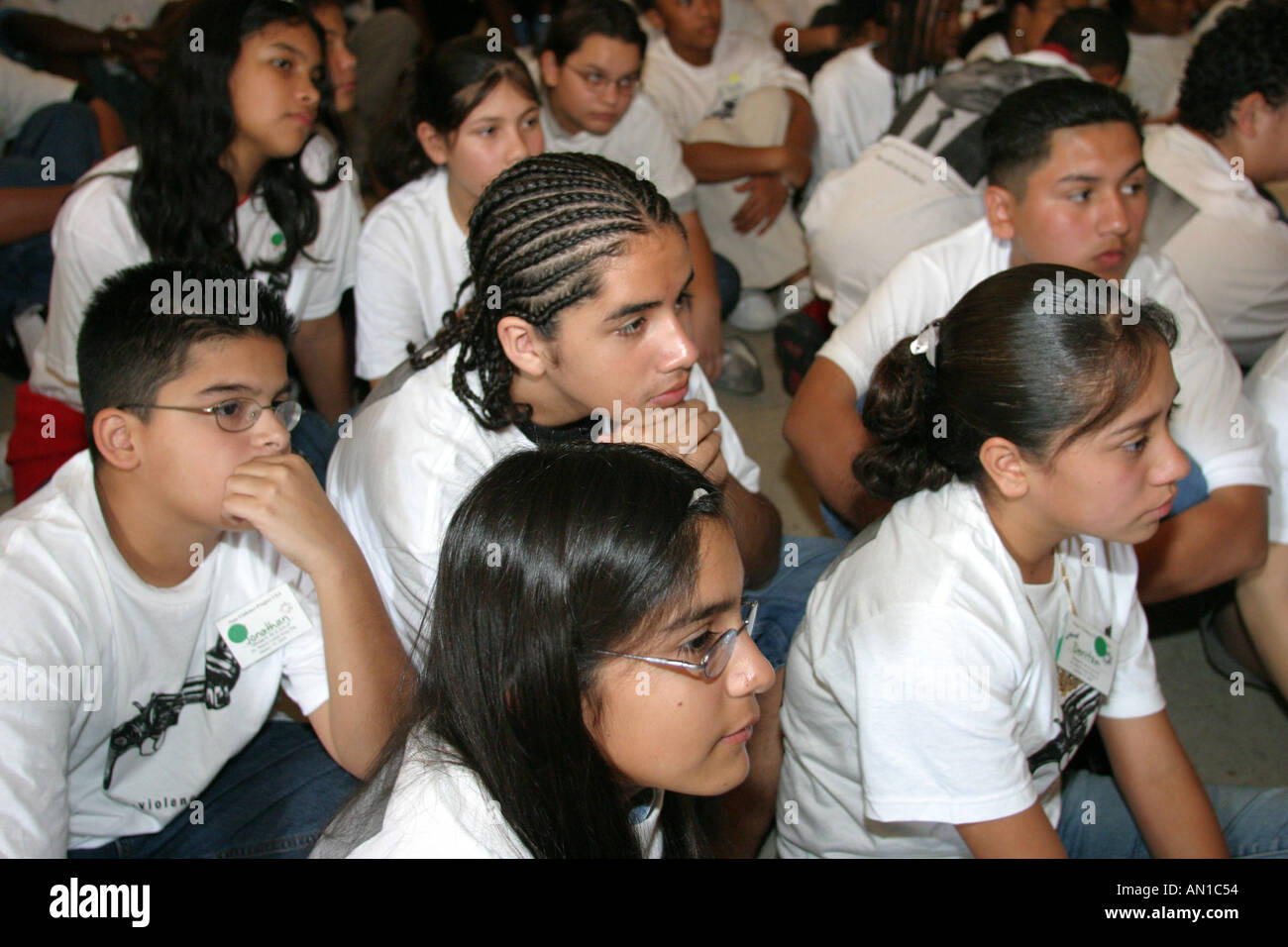 Miami Florida,Non Violence Project USA,learn learns learning,teach,student students education pupil youth,anti drug anti violence,education,study,non Stock Photo