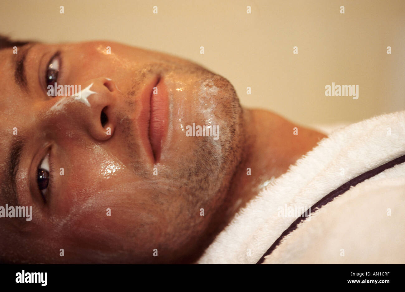 Mens Face Treatment Massage Lifestyle, health, bodycare, balance, harmony, spa, therapy Stock Photo