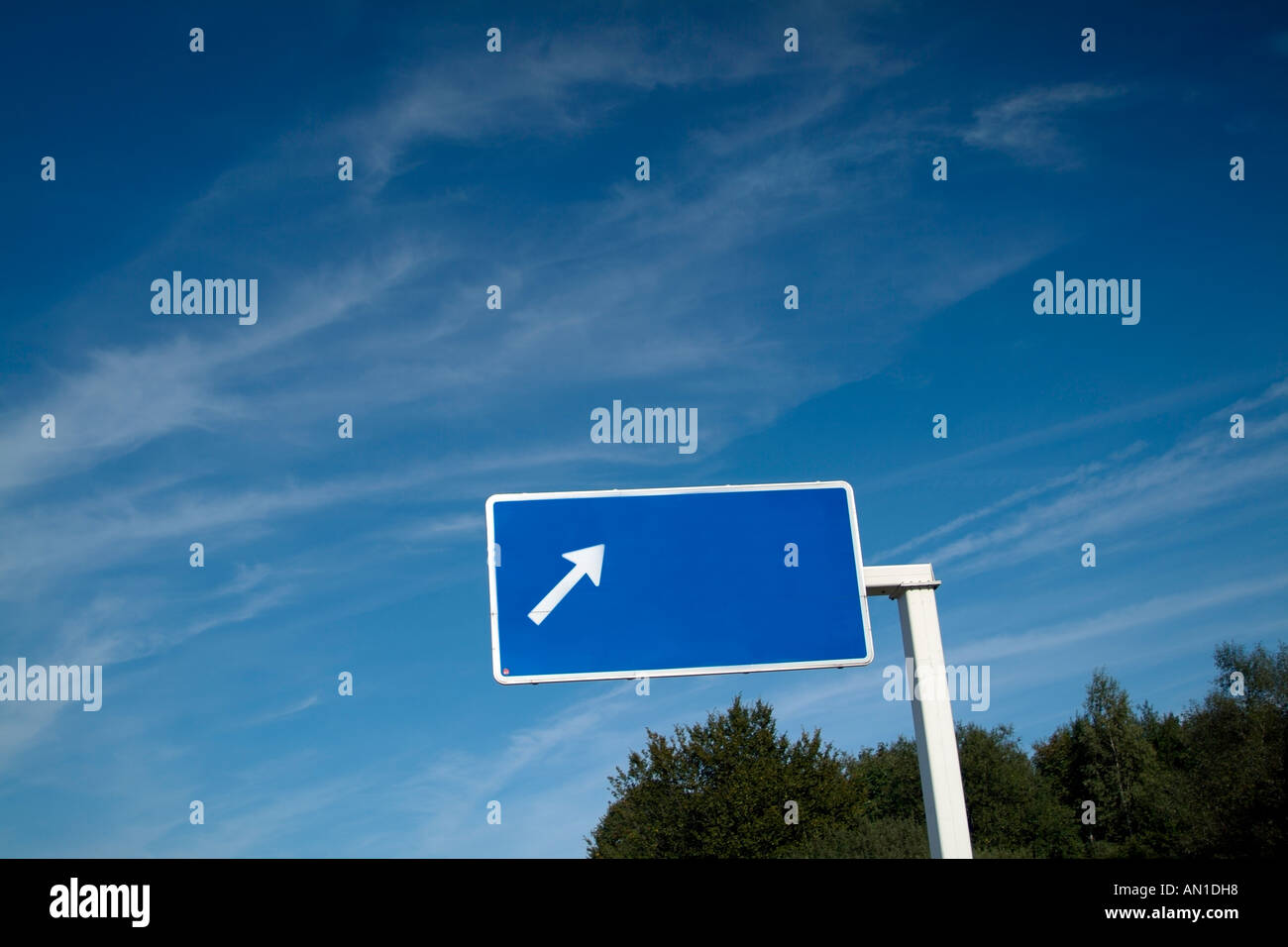 german Highway Sign against blue sky Stock Photo