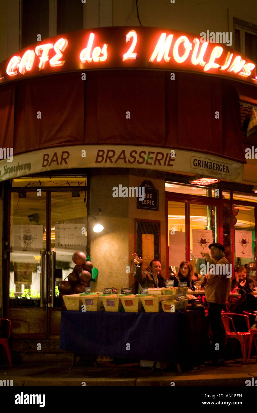 The Cafe des 2 Moulins, know as the set of the movie 'Amelie of Montmartre' Stock Photo