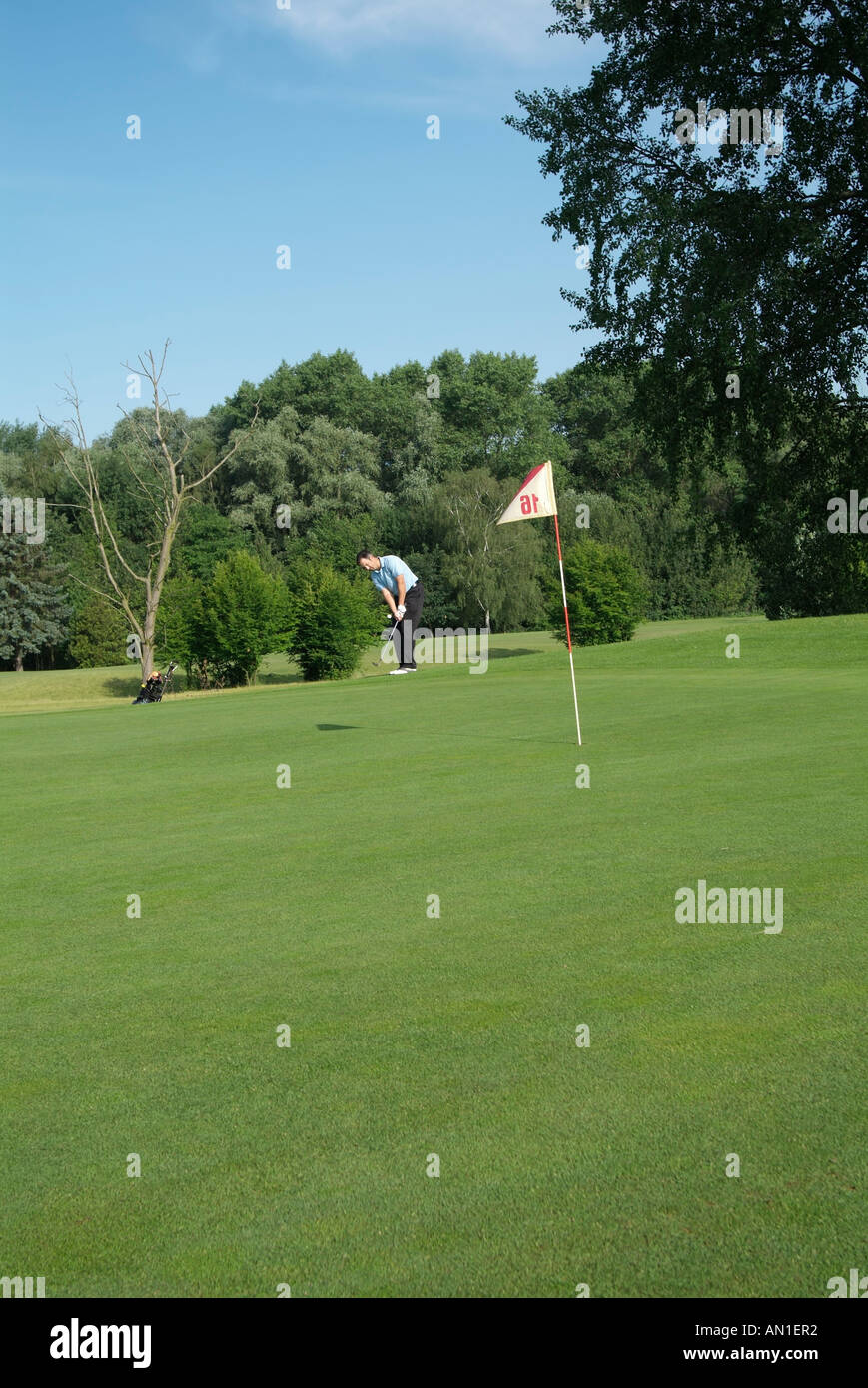 Golf Golfing Golfsport, golfer hitting a golf ball on golf course Stock Photo